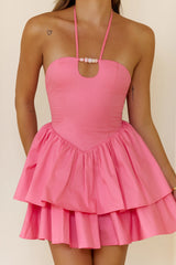 Starlit Spin Halter Mini Dress Pink